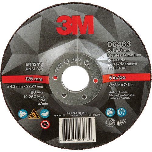 Meule &agrave; tronçonner, 5" x 1/8", Arbre de 7/8", Type 27, C&eacute;ramique Waymarc Industries Inc