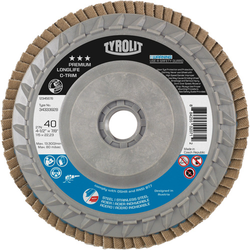 Long Life C-Trim Flap Disc, 4-1/2" x 5/8"-11, Type 27, 40 Grit, Zirconia Alumina Waymarc Industries Inc