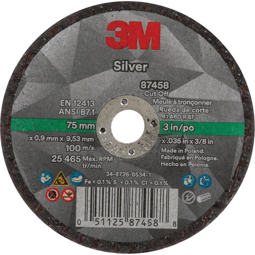 Silver Cut-Off Wheel, 3" x 0.04", 3/8"-24 Arbor, Type 1, Ceramic, 25645 RPM Waymarc Industries Inc