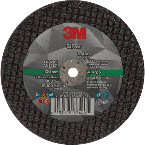 Silver Cut-Off Wheel, 4" x 0.04", 1/4"-28 Arbor, Type 1, Ceramic, 19100 RPM Waymarc Industries Inc