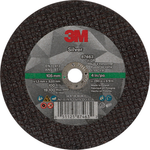 Silver Cut-Off Wheel, 4" x 0.05", 3/8"-24 Arbor, Type 1, Ceramic, 19100 RPM Waymarc Industries Inc