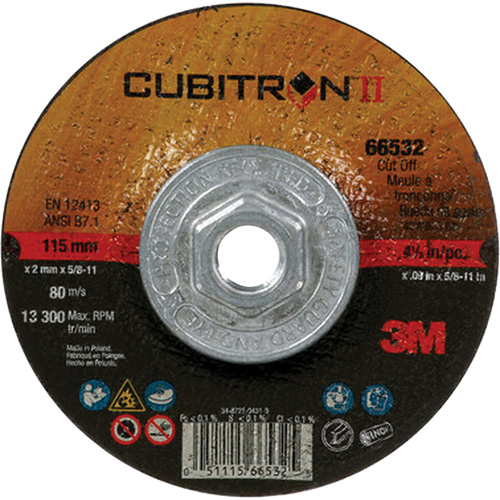 Cubitron II Quick Change Cut-Off Wheel 66532, 4-1/2" x 0.09", 5/8"-11 Arbor, Type 27, Ceramic Waymarc Industries Inc