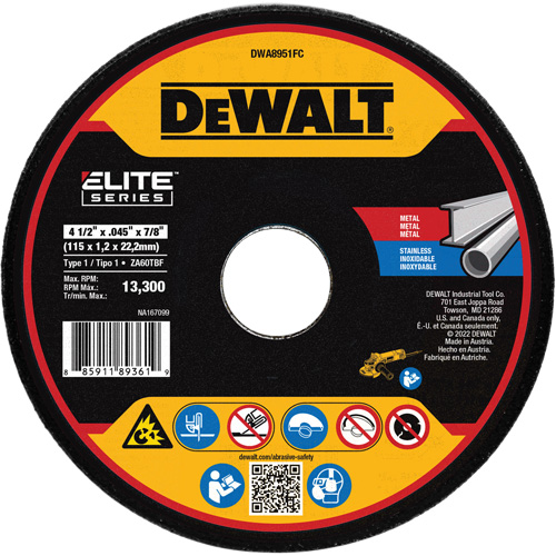 XP Metal Cut-Off Wheel, 4-1/2" x 0.045", 7/8" Arbor, Ceramic, Type 1 Waymarc Industries Inc