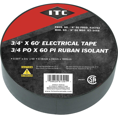 IET-3460 Electrical Tape, 19 mm (3/4") x 18.28 m (60'), Black Waymarc Industries Inc