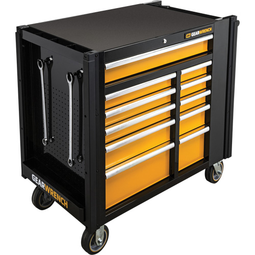 Powered Tool Cart, 11 Drawers, 42-1/2" W x 24-7/16" D x 41" H, Black/Orange Waymarc Industries Inc