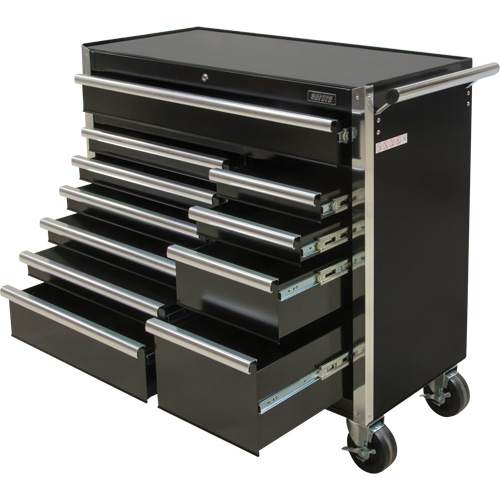 Industrial Tool Cart, 11 Drawers, 41" W x 18-3/4" D x 39-1/3" H, Black Waymarc Industries Inc