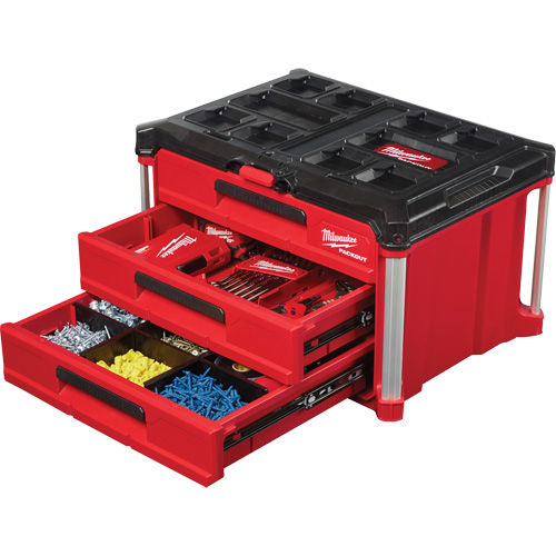 Packout 3-Drawer Tool Box, 16-1/3" x 14-1/3" x 22-1/5", Black/Red Waymarc Industries Inc