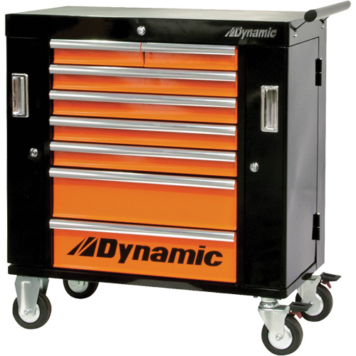 Roller Cabinet, 8 Drawers, 36" W x 18" D x 39-1/4" H, Black/Orange Waymarc Industries Inc