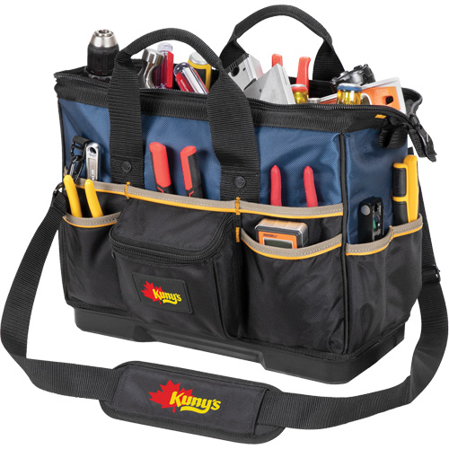Molded Base Big-Mouth Tote Tool Bag, Ballistic Polyester, 23 Pockets, Black/Blue Waymarc Industries Inc