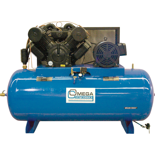 Compresseurs d'air s&eacute;rie industrielle - Compresseurs horizontaux - Deux &eacute;tages, 200 gal. (240 gal. US) Waymarc Industries Inc