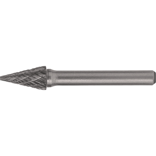 CLEVELAND Solid Carbide Burrs - Pointed Cone Shape, SM-3, 1/4" Dia., 1/4" Shank, 1" Depth of Cut Waymarc Industries Inc