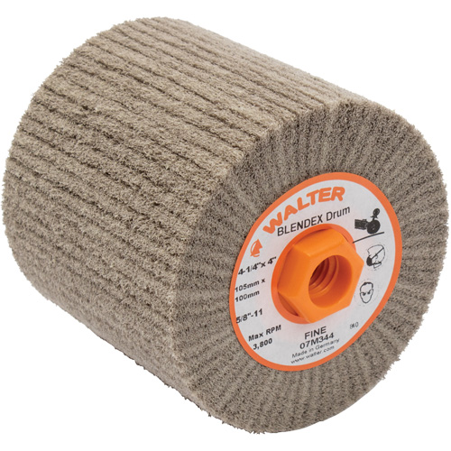 Tambour de conditionnement de surface Blendex ALLSTEEL, 4-1/4" dia. x 4" la, 5/8"-11 Arbre, Grain Fin Waymarc Industries Inc