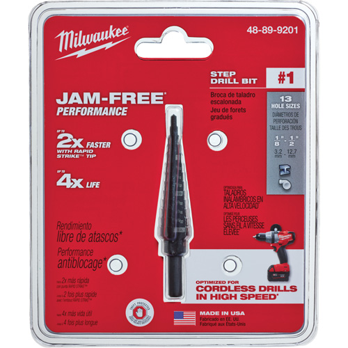 #1 Step Drill Bit, 1/8" - 1/2" , 1/32" Increments, High Speed Steel Waymarc Industries Inc