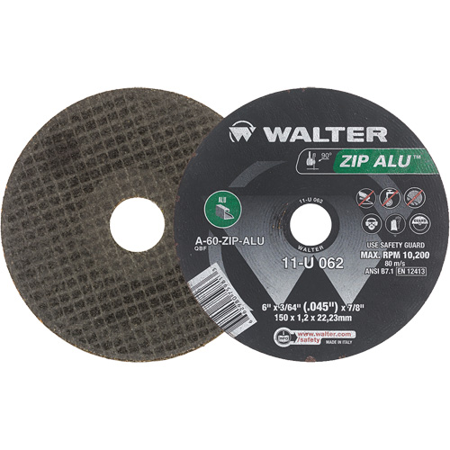 Meule &agrave; tronçonner Zip Alu, 6" x 3/64", Arbre de 7/8", Type 1, Oxyde d'aluminium, 10 200 Tr/min Waymarc Industries Inc