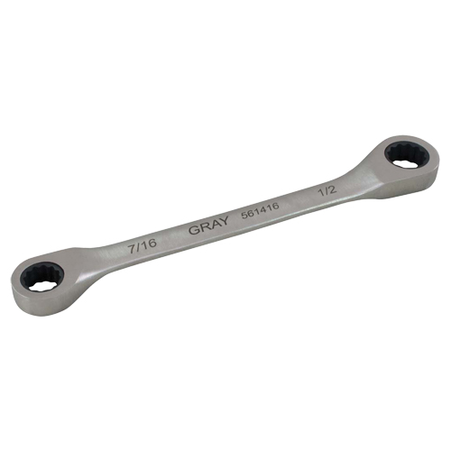 Double Box End Gear Ratcheting Wrench, 12 Point, 7/16" x 1/2", Plain Finish Waymarc Industries Inc
