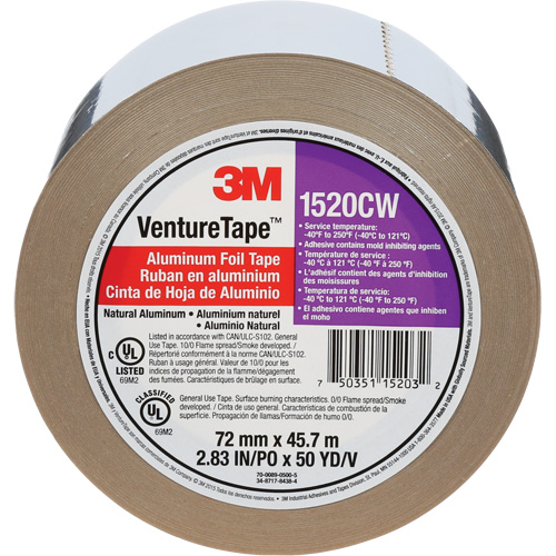 Venture Tape Aluminum Foil Tape, 1.8 mils Thick, 72 mm (3") x 45.7 m (150') Waymarc Industries Inc