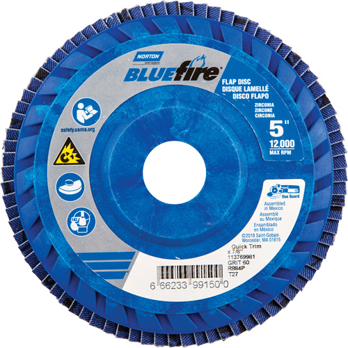 Disque &agrave; lamelles &agrave; grain grossier BlueFire, 5" x 7/8", Type 27, Grain 60, Alumine de zirconium Waymarc Industries Inc