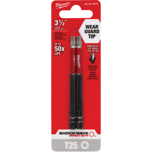 Embout de tournevis Shockwave Impact Duty, Torx, Embout T-25, Prise 1/4", Longueur 3-1/2" Waymarc Industries Inc