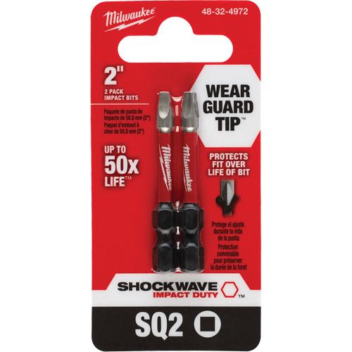 Embout de tournevis Shockwave Impact Duty, Carr&eacute;e, #2, Prise 1/4" Waymarc Industries Inc