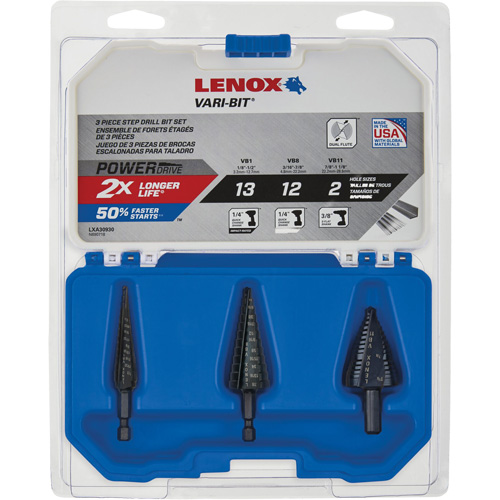 Step Drill Bit Set, 3 Pieces, High Speed Steel Waymarc Industries Inc