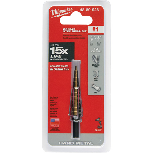 Foret &eacute;tag&eacute;, 1/8"/#1 - #1/1/2", Incr&eacute;ments de 1/32", Acier rapide au cobalt Waymarc Industries Inc