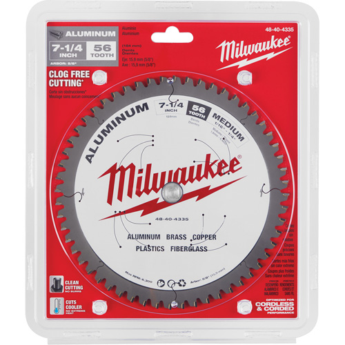 Lame de scie circulaire pour la coupe d'aluminium, 7-1/4", 56 dents, Pour Plastique/Fibre de verre/Non ferre Waymarc Industries Inc