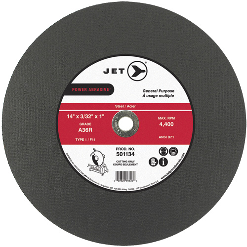 Meule &agrave; tronçonner Power Abrasive A36R, 14" x 3/32", Arbre de 1", Type 1, 4400 Tr/min Waymarc Industries Inc