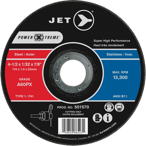 Meule &agrave; tronçonner Power-Xtreme A60PX, 4-1/2" x 1/32", Arbre de 7/8", Type 1, 13 300 Tr/min Waymarc Industries Inc