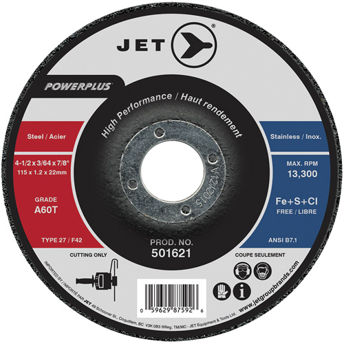 Meule &agrave; tronçonner PowerPlus A60T, 4-1/2" x 3/64", Arbre de 7/8", Type 27, 13 300 Tr/min Waymarc Industries Inc