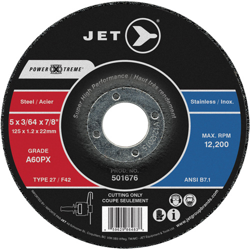 Meule &agrave; tronçonner Power-Xtreme A60PX, 5" x 3/64", Arbre de 7/8", Type 27, 12 200 Tr/min Waymarc Industries Inc