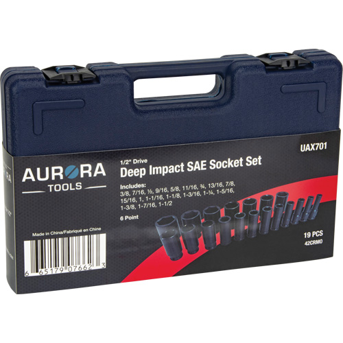 SAE Socket Set, 19 Pcs, Impact, 1/2" Drive Size, Deep Waymarc Industries Inc