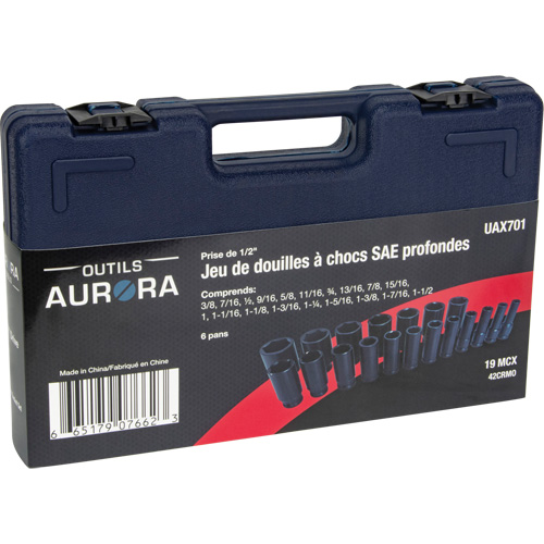 SAE Socket Set, 19 Pcs, Impact, 1/2" Drive Size, Deep Waymarc Industries Inc