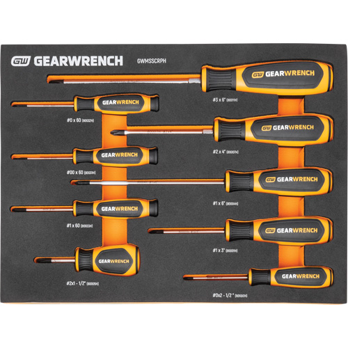 Phillips&reg; Dual Material Screwdriver Set in Foam Storage Tray, 9 Pcs. Waymarc Industries Inc