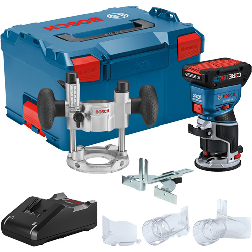 Brushless Colt Palm Router Kit with CORE18V&reg; 4 Ah Advanced Power Battery & Plunge Base Waymarc Industries Inc