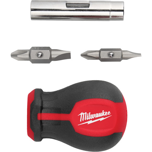 6-in-1 Stubby Multi-Bit Screwdriver, 3" L, Cushion Grip Handle Waymarc Industries Inc