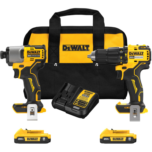 Brushless Compact Cordless 1/2" Hammer Drill & 1/4" Impact Driver Kit, Lithium-Ion, 20 V Waymarc Industries Inc