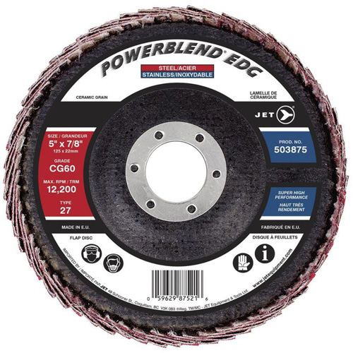 POWERBLEND EDG Curved Edge Flap Disc, 5" x 7/8", Type 27, CG60 Grit, Ceramic Waymarc Industries Inc