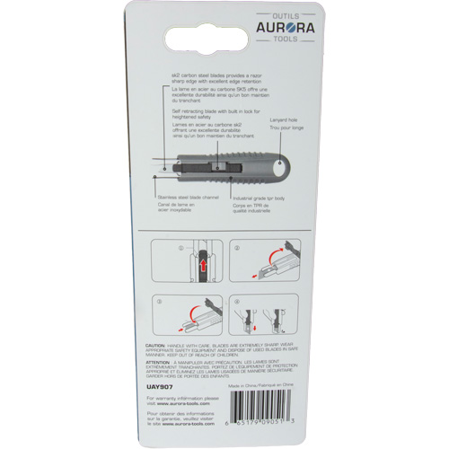 Couteau de s&eacute;curit&eacute; r&eacute;tractable standard, Acier inoxydable, Prise en Caoutchouc Waymarc Industries Inc