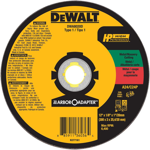 High Performance Cutting Wheel for Circular Saws, 12" x 1/8" Arbor, Aluminum Oxide Waymarc Industries Inc