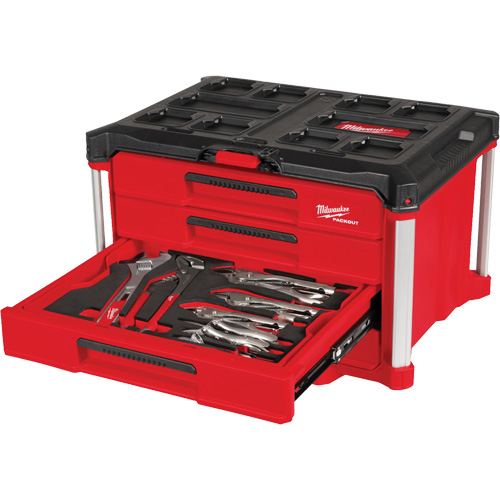 Ensemble de 64 outils &agrave; main avec boîte &agrave; outils PACKOUT &agrave; 4 tiroirs, 16-3/10" x 22-1/5" x 14-3/10", Noir/Rouge Waymarc Industries Inc