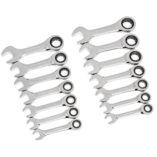 72-Tooth 12 Point Stubby Wrench Set, Ratcheting Combination, 14 Pieces, Imperial and Metric Waymarc Industries Inc