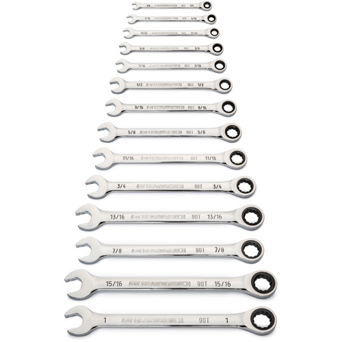 90-Tooth 12 Point SAE Wrench Set, Ratcheting Combination, 14 Pieces, Imperial Waymarc Industries Inc