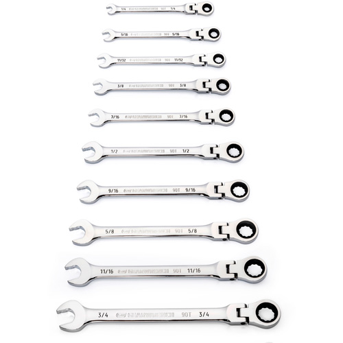 90-Tooth 12 Point SAE Wrench Set, Flex Head/Ratcheting Combination, 10 Pieces, Imperial Waymarc Industries Inc