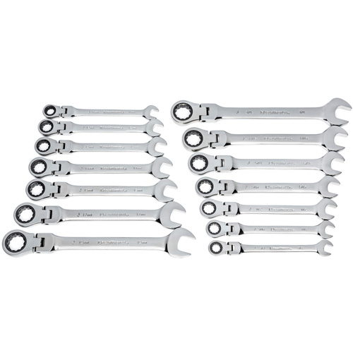 72-Tooth 12 Point Wrench Set, Flex Head/Ratcheting Combination, 14 Pieces, Imperial and Metric Waymarc Industries Inc