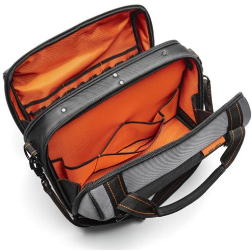 17" Tradesman Closed Top Tool Bag, Polyester, 3 Pockets, Black/Grey/Orange Waymarc Industries Inc