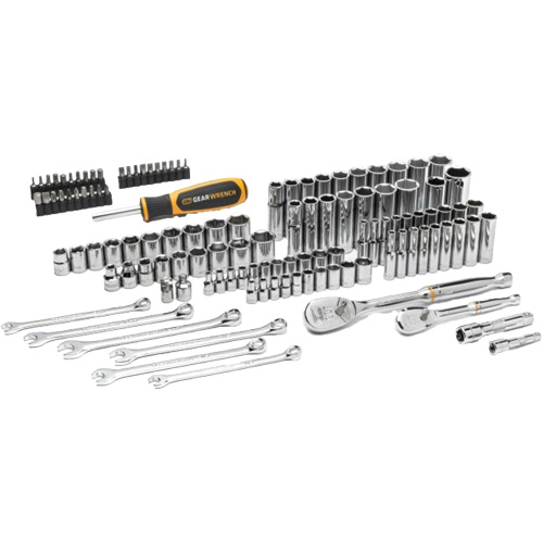 Jeu d'outils manuels pour m&eacute;canicien 90T SAE/m&eacute;trique avec prises 1/4" & 3/8" Waymarc Industries Inc
