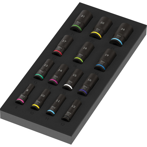 Insert en mousse pour jeu de douilles profondes Impaktor 1 Zyklop B, 15 Mcx, Chocs, Prise de 3/8", Profond Waymarc Industries Inc