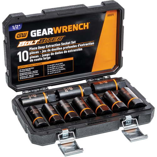 Bolt Biter Extraction Socket Set, 10 Pcs, Impact, 1/2" Drive Size, Deep Waymarc Industries Inc