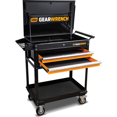 Chariot utilitaire, 2 tiroirs, 32-1/2" la x 42" h, Noir/Orange Waymarc Industries Inc