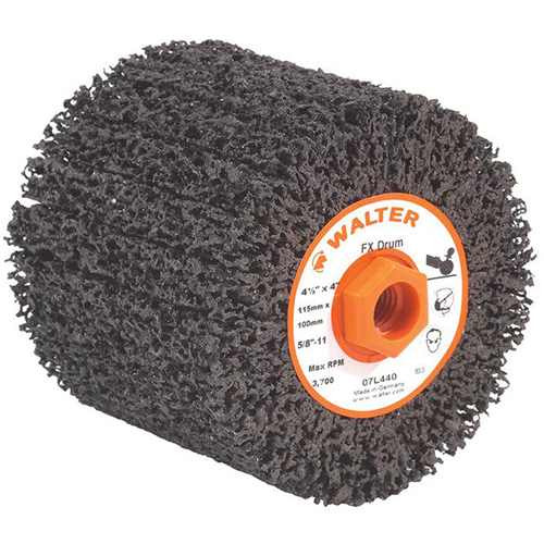 FX Cleaning & Finishing Drum, 4-1/4" Dia. x 4" W, 5/8"-11 Arbor, Coarse Grit Waymarc Industries Inc